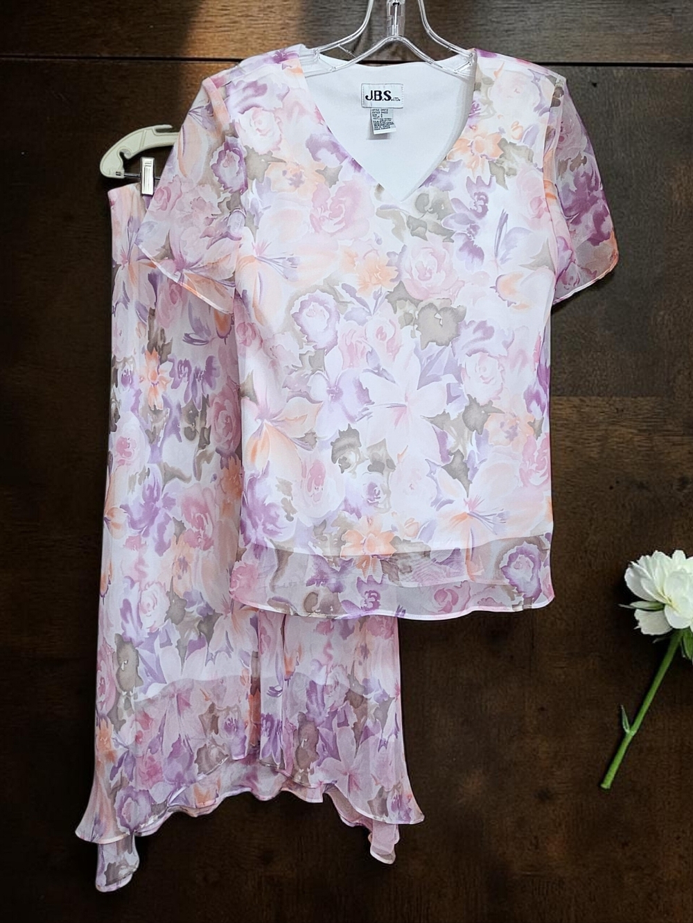 Vintage JBS LTD Floral Chiffon Cottagecore Two-Piece Skirt Set Wedding Size 6
